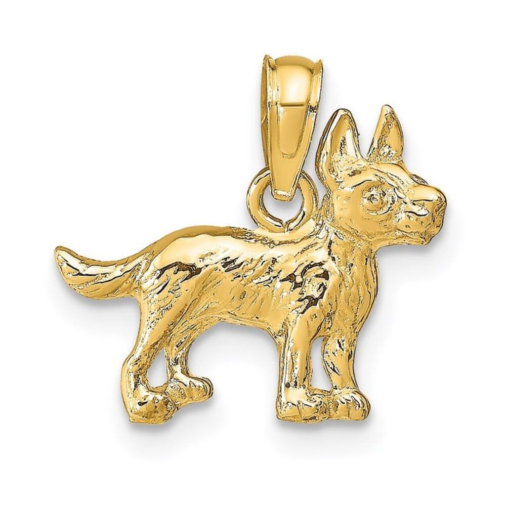 14k Yellow Gold Small 2D Textured Terrier Pendant